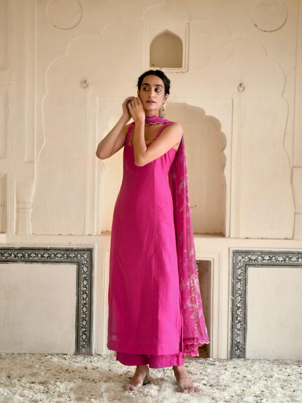 Pink Rose Kurta with Pant and Dupatta (Set of 3)