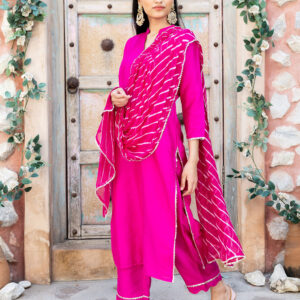 Rani Pink Silk Kurta And Pant (Set of 2)