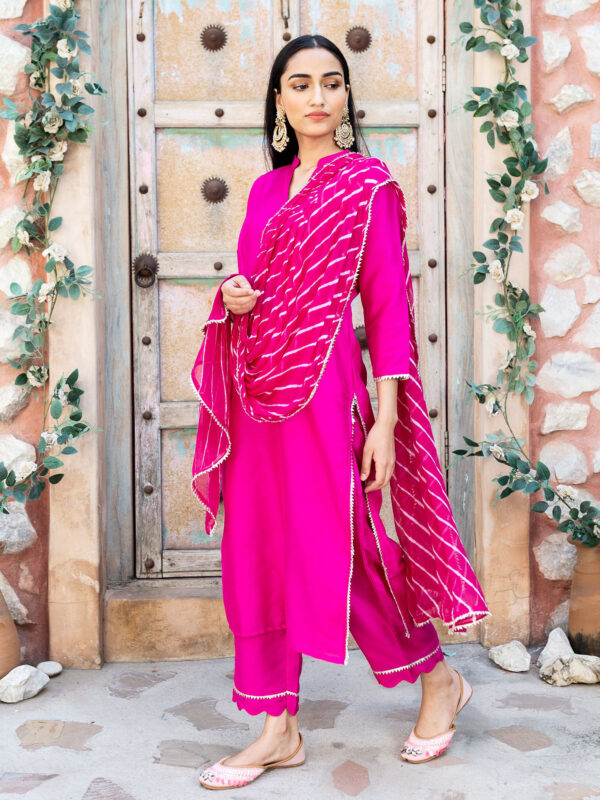 Rani Pink Silk Kurta And Pant (Set of 2)