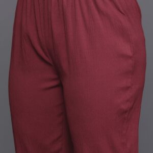 Crepe A line Flared Solid V-Neck Maroon Kurta with Pant (Set of 2)