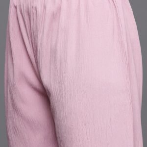 Shirt Collar Roll Up Flared Sleeves Pink A-Line Front Slit Kurta with Pant (Set of 2)