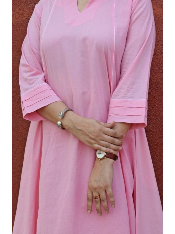 Light Pink A Line Cotton Panels Kurta and Pant (Set of 2)