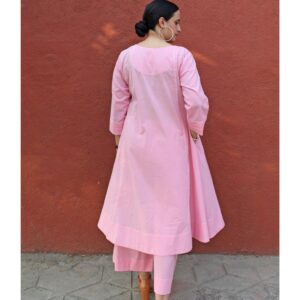 Light Pink A Line Cotton Panels Kurta and Pant (Set of 2)