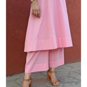 Light Pink A Line Cotton Panels Kurta and Pant (Set of 2)