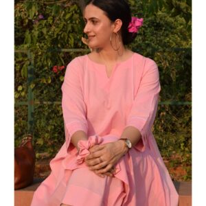 Light Pink A Line Cotton Panels Kurta and Pant (Set of 2)