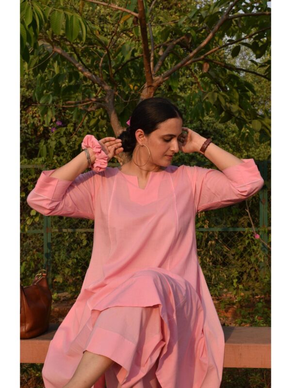 Light Pink A Line Cotton Panels Kurta and Pant (Set of 2)