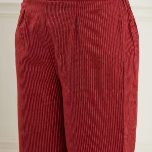 Ruby Maroon Kantha V-Neck Kurta Pant (Set of 2)