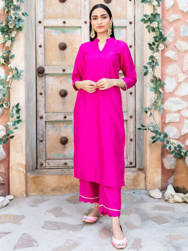 Rani Pink Silk Kurta And Pant (Set of 2)