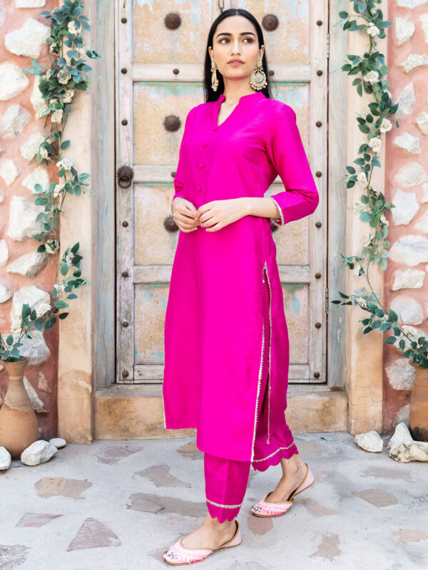 Rani Pink Silk Kurta And Pant (Set of 2)