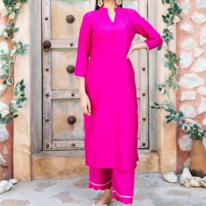 Rani Pink Silk Kurta And Pant (Set of 2)