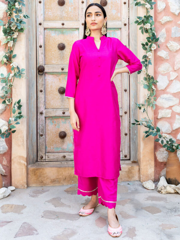 Rani Pink Silk Kurta And Pant (Set of 2)