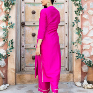 Rani Pink Silk Kurta And Pant (Set of 2)