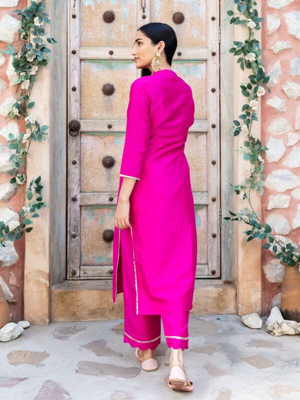 Rani Pink Silk Kurta And Pant (Set of 2)