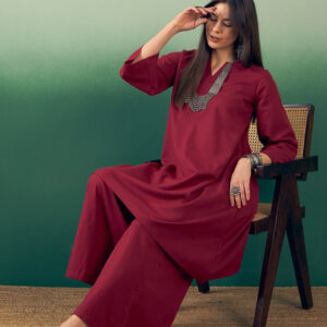 Red Round Neck Kurta and Palazzo (Set of 2)