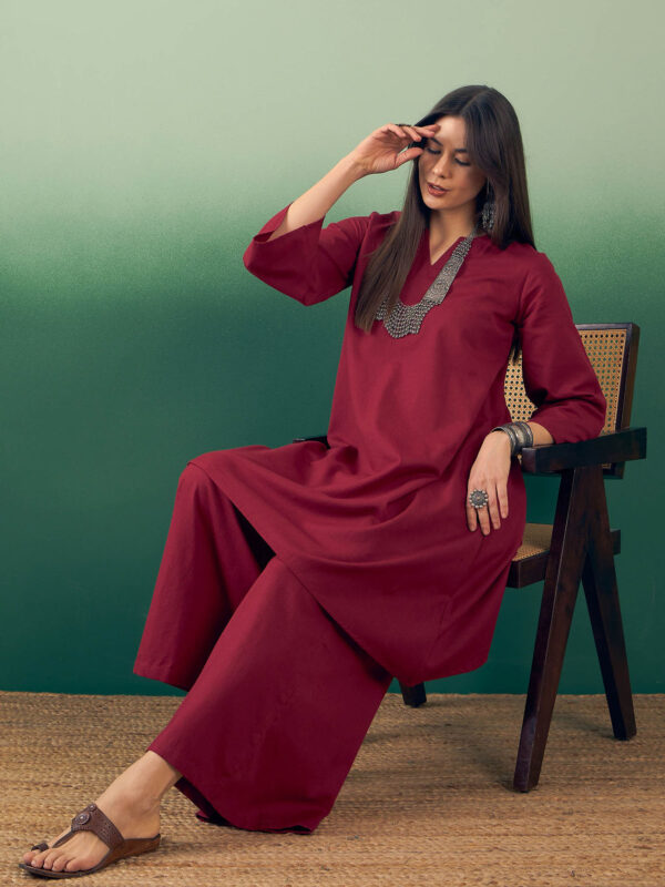 Red Round Neck Kurta and Palazzo (Set of 2)