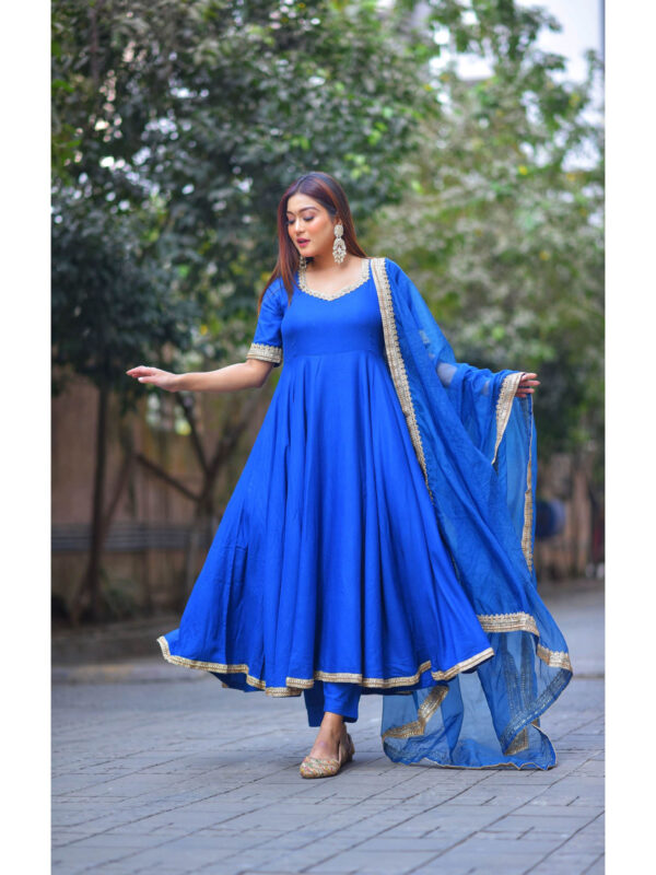 Royal Blue Gota Patti Anarkali Pant with Dupatta (Set of 3)