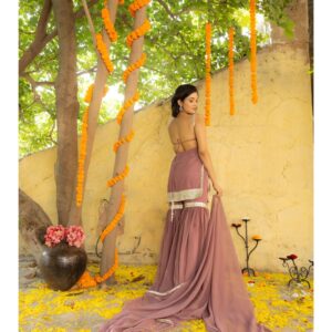 Avya Mauve Detailed Sharara with Short Kurta and Dupatta (Set of 3)