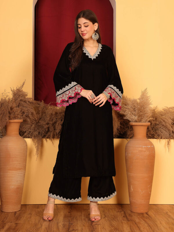 Kinza Black Velvet Kurta with Palazzo (Set of 2)