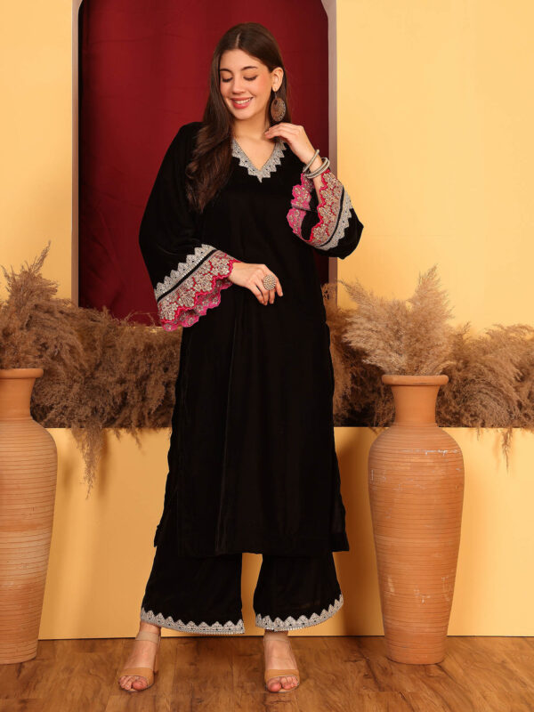 Kinza Black Velvet Kurta with Palazzo (Set of 2)