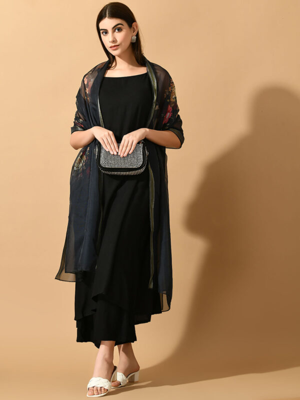 Women Black Solid Party Kurta & Palazzo with Dupatta (Set of 3)