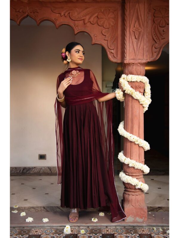 Classy Wine Anarkali Suit - wine (Set of 2)