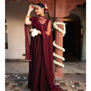 Classy Wine Anarkali Suit - wine (Set of 2)