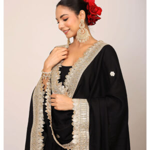 Black Solid Anarkali Kurta with Gota Work at Border Dupatta (Set of 2)