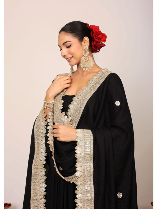 Black Solid Anarkali Kurta with Gota Work at Border Dupatta (Set of 2)