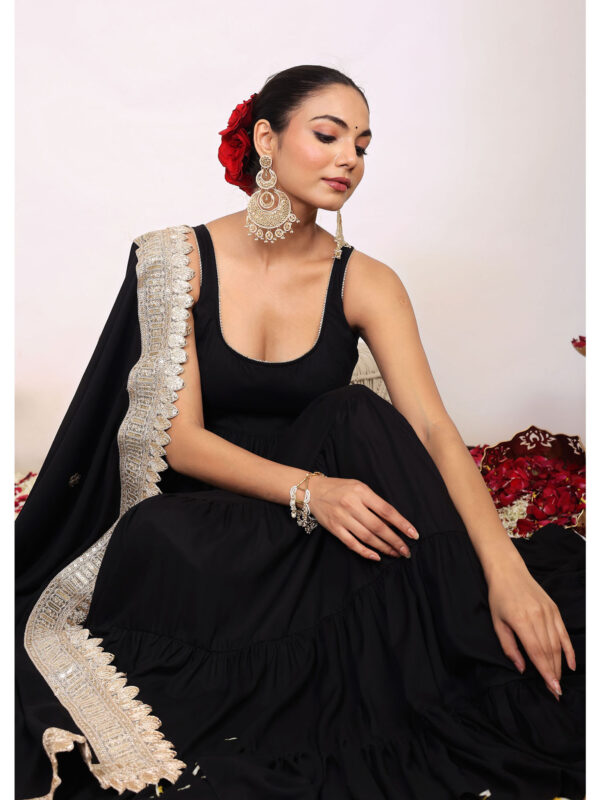 Black Solid Anarkali Kurta with Gota Work at Border Dupatta (Set of 2)