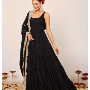 Black Solid Anarkali Kurta with Gota Work at Border Dupatta (Set of 2)