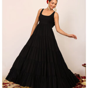 Black Solid Anarkali Kurta with Gota Work at Border Dupatta (Set of 2)