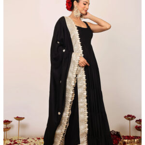 Black Solid Anarkali Kurta with Gota Work at Border Dupatta (Set of 2)