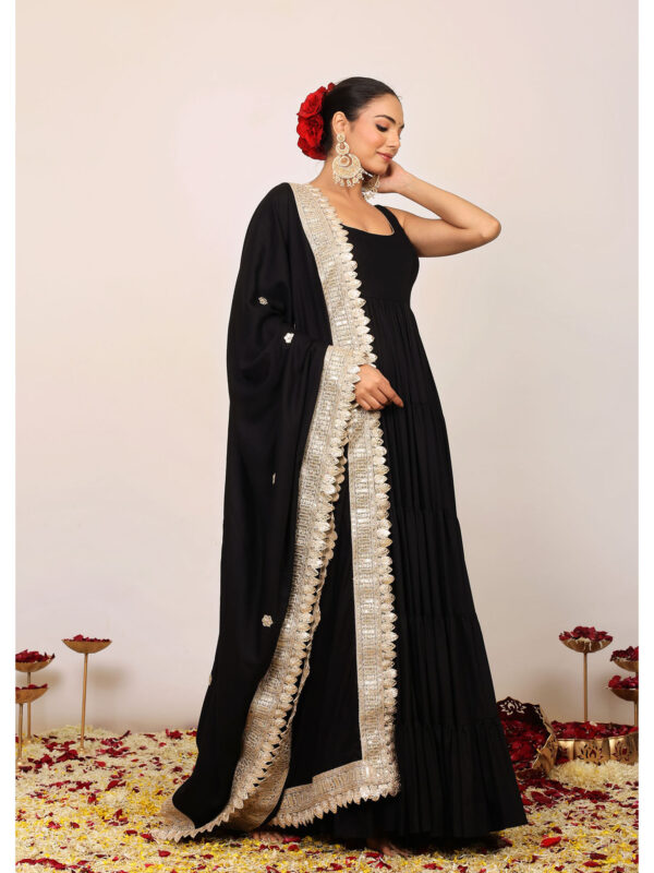 Black Solid Anarkali Kurta with Gota Work at Border Dupatta (Set of 2)