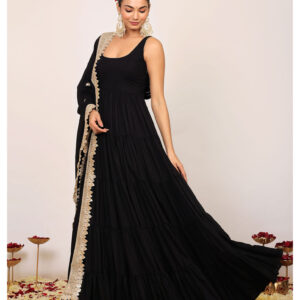 Black Solid Anarkali Kurta with Gota Work at Border Dupatta (Set of 2)