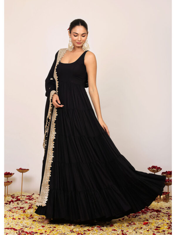 Black Solid Anarkali Kurta with Gota Work at Border Dupatta (Set of 2)