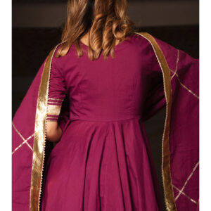 Burgundy Pure Cotton Anarkali (Set of 3)