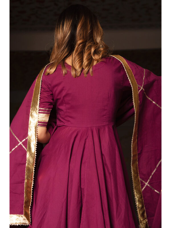 Burgundy Pure Cotton Anarkali (Set of 3)