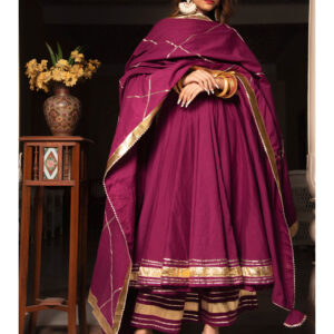 Burgundy Pure Cotton Anarkali (Set of 3)