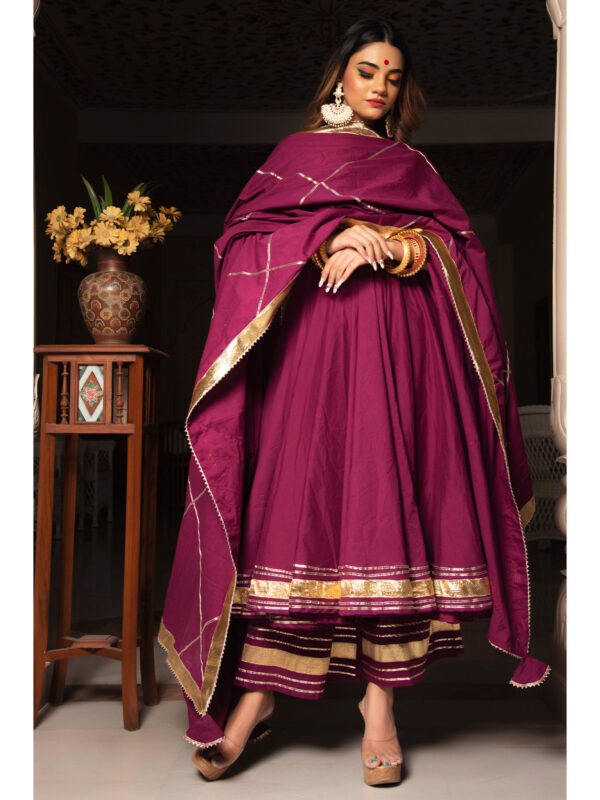 Burgundy Pure Cotton Anarkali (Set of 3)