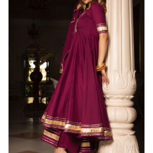 Burgundy Pure Cotton Anarkali (Set of 3)