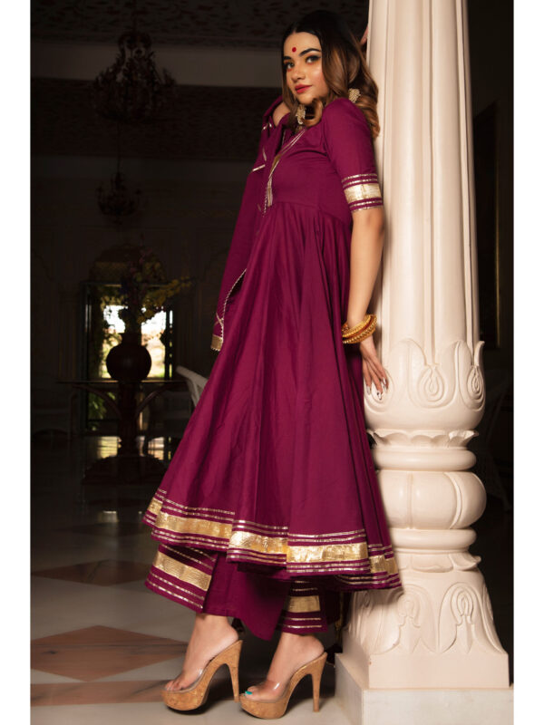 Burgundy Pure Cotton Anarkali (Set of 3)