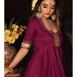 Burgundy Pure Cotton Anarkali (Set of 3)