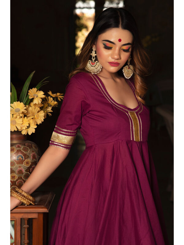 Burgundy Pure Cotton Anarkali (Set of 3)