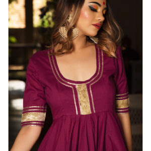 Burgundy Pure Cotton Anarkali (Set of 3)