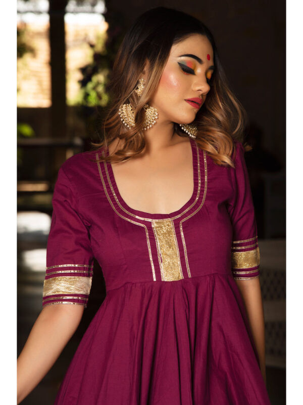 Burgundy Pure Cotton Anarkali (Set of 3)