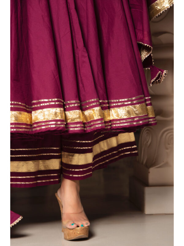 Burgundy Pure Cotton Anarkali (Set of 3)